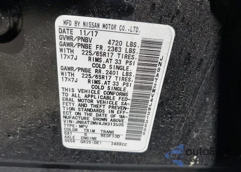 2018 Nissan Rogue Sv z USA, uszkodzony, nr VIN JN8AT2MV4JW313505